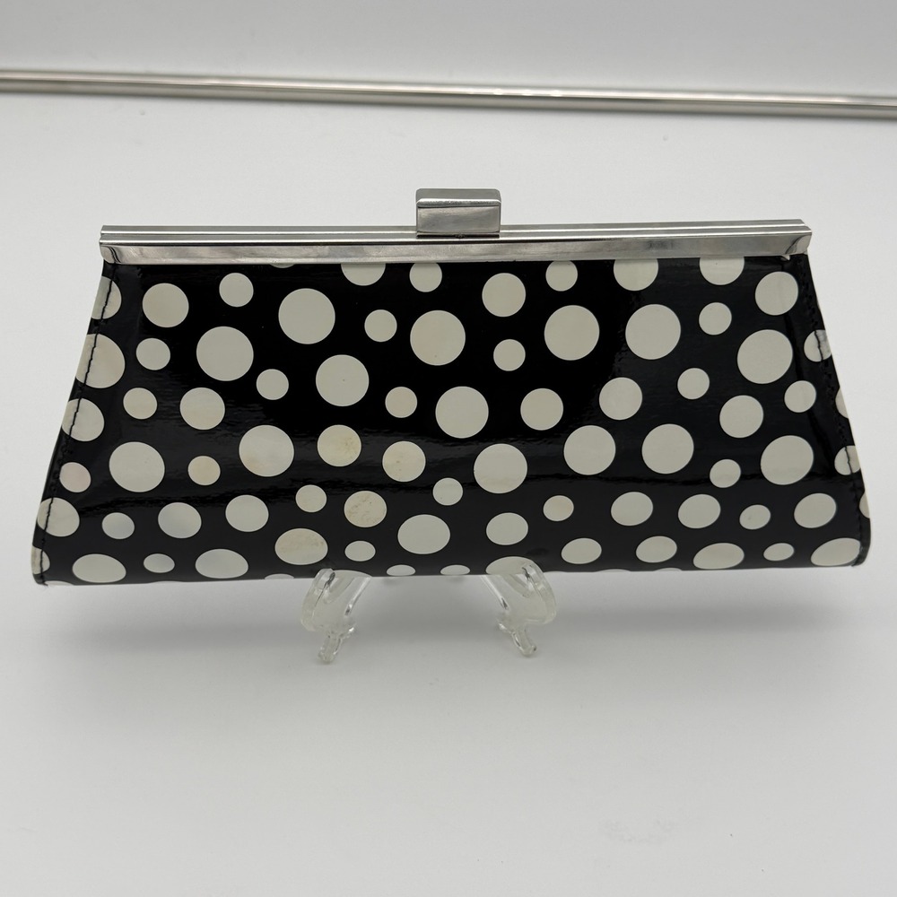 Neiman Markus Black and White Polka Dot Patent Frame Clutch Evening Bag NO CHAIN
